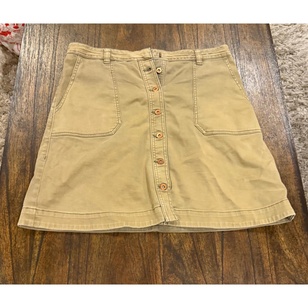 Pilcro Anthropologie Khaki Button Front Mini Skirt Size 10